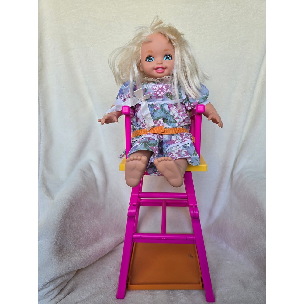 Vintage 1994 Mattel Kelly Doll Barbie Sister Floral Dress & High Chair Desk Set